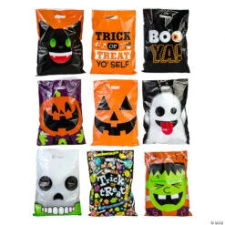 12 1/2 X 17 Bulk Medium Halloween Trick-or-Treat Plastic Goody Bag Assortment - 250 Pc.