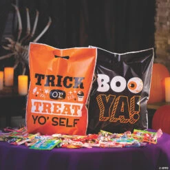12-1/2 X 17 Halloween Funny Sayings Trick-or-Treat Plastic Goody Bags - 50 Pc. -Halloween Costumes Sale 12 1 2 x 17 halloween funny sayings trick or treat plastic goody bags 50 pc 13810930 a02
