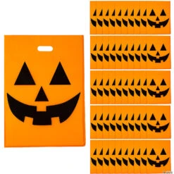 12 X 17 Bulk Large Jack-O’-Lantern Halloween Plastic Goody Bags - 50 Pc.