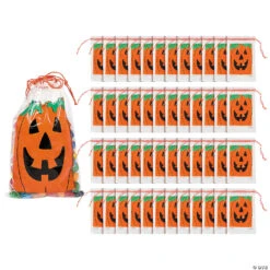 2 3/4 X 4 Bulk Mini Jack-O’-Lantern Paper Drawstring Treat Bags - 144 Pc.