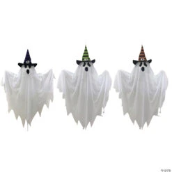 28 Hanging Ghosts With Witch Hat Decoration Set - 3 Pc.