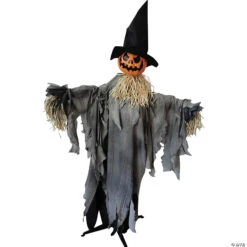 6' Scarecrow Pumpkin With Hat Animated Prop