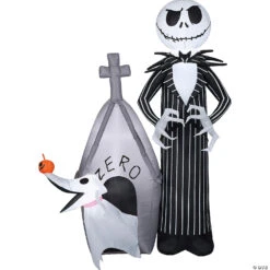 60 Blow Up Inflatable Nightmare Before Christmas Jack Skellington & Zero With House Outdoor Halloween Yard Decoration
