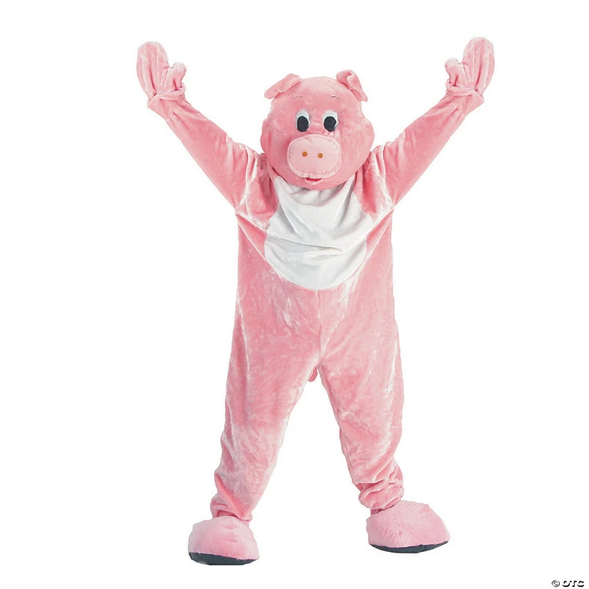 Adult's Plush Pink Pig Mascot Costume 1 Adult's Plush Pink Pig Mascot Costume