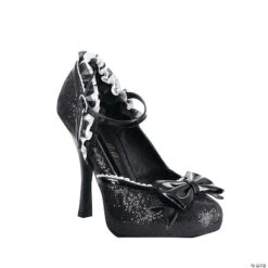 Black Glitter & Lace High Heel Shoes