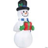 Blow Up Inflatable Snowman With Present Outdoor Yard Decoration